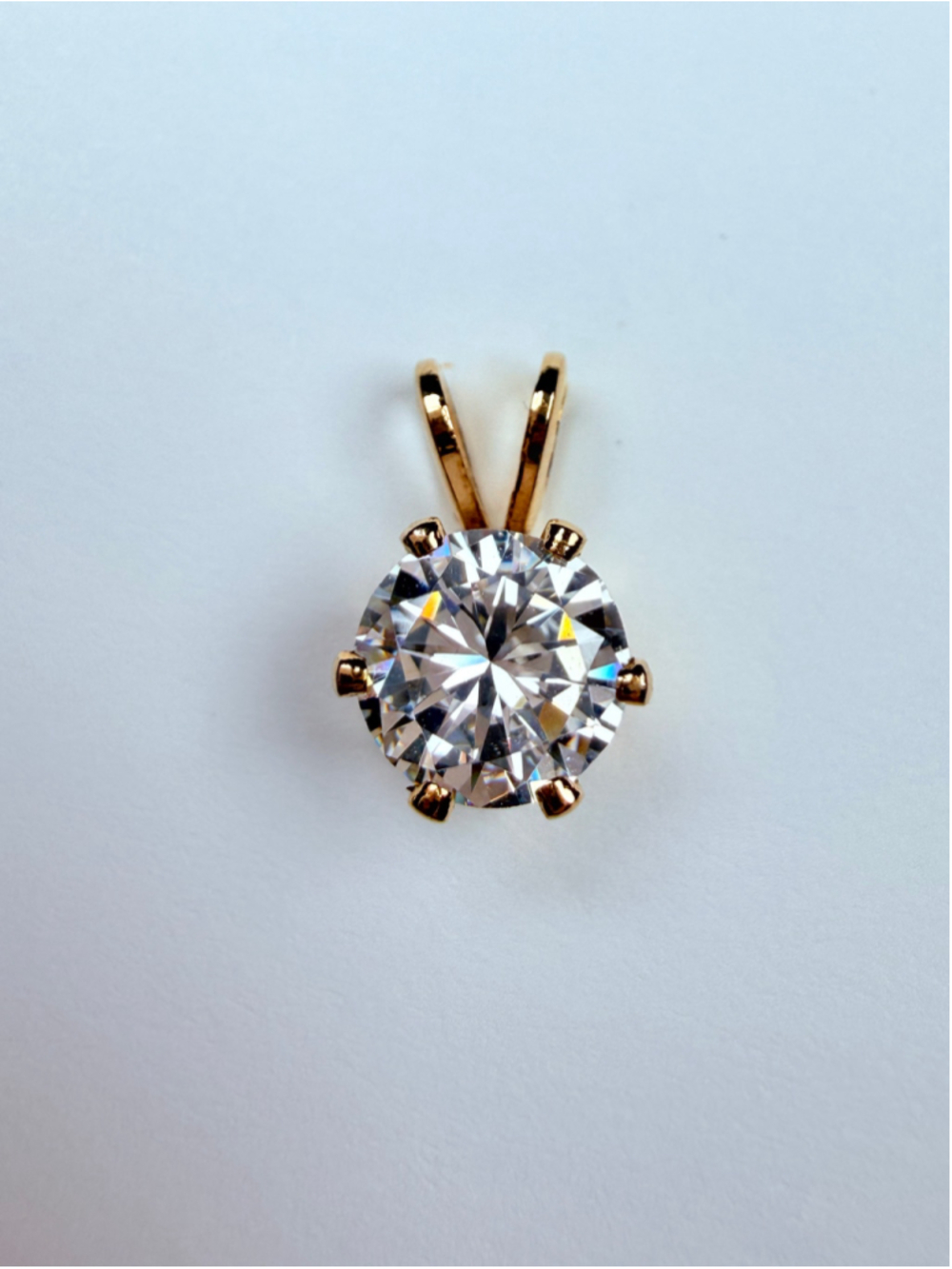 14K Solid Yellow Gold 1 CT Cubic Zirconia CZ Solitaire VTG Necklace Pendant